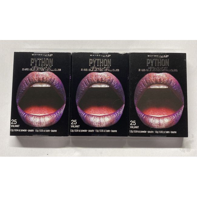 Maybelline Lip Studio Python Metallic Lip Makeup Kit #25 VALIANT (3 PACK) Sealed