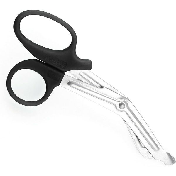 Tuff Cut EMS Utility Scissors - 18cm Stainless Steel with Serrated Blades, Autoclavable - Perfect for Medical and Household Use (Black)