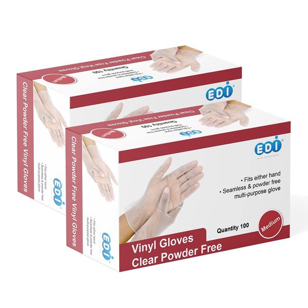 EDI Disposable Vinyl Gloves (Clear) - Powder-Free, Latex-Free (200, Medium)…