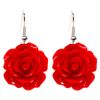 Bluebubble ENGLISH ROSE 22mm Ruby Red Carved Rose DANGLE Earrings on Gift Card