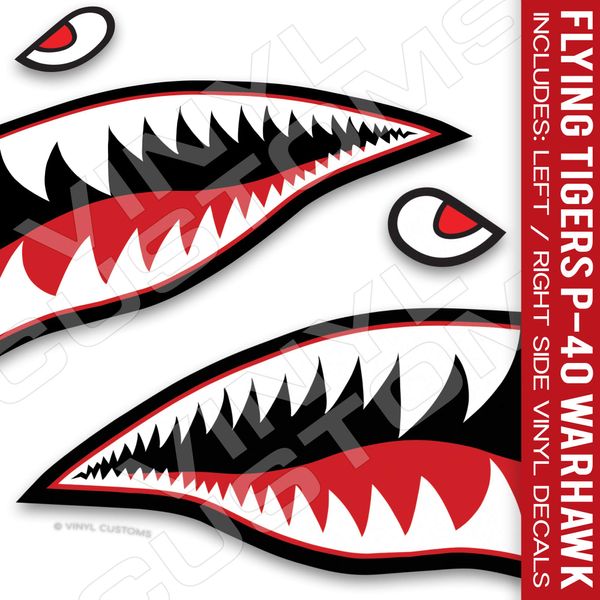 Flying Tiger Decal Shark Teeth Decal P-40 Warhawk Set (20" inches)