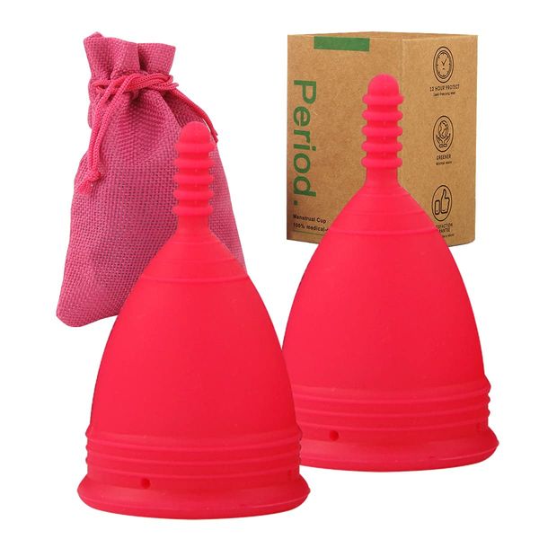 M MUNCASO 2Pcs Soft Menstrual Cups - Most Comfortable Period Cup Super Soft and Flexible - Best Sensitive Cup (Rose Red, S)