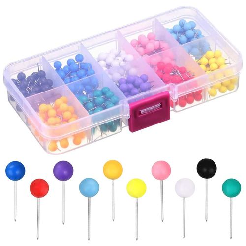 500 Pcs Map Push Pins Map Tacks,1/8 Inch 10 Colors Plastic Round Head Tacks with Steel Points for World Map, Cork Board,Fabric Marking