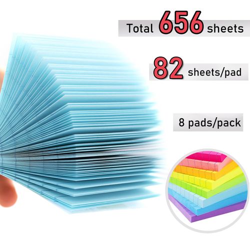 Lined Sticky Notes 3x3 in Bright Ruled Post Stickies Colorful Super Sticking Power Memo Pads, 82 Sheets/pad, 8 Pads/Pack