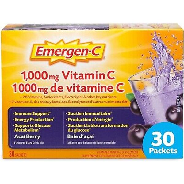 Emergen-C Vitamin C Immune Support Fizzy Drink Mix, Acai Berry, 30 Packets