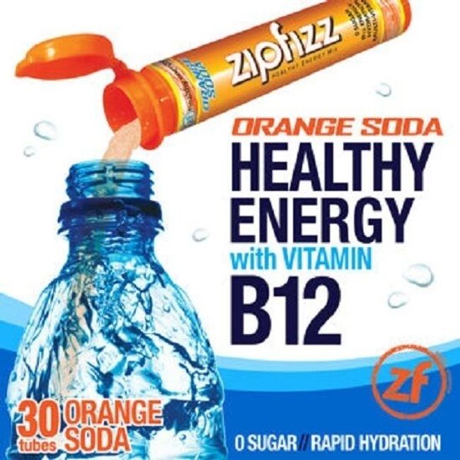 ZipFizz All Natural  Energy Drink Mix - ORANGE SODA (30 Tubes) * FAST SHIPPING *