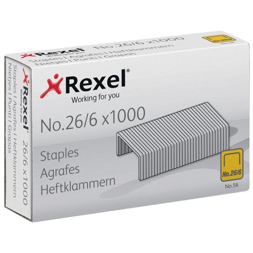 Rexel No.56 26/6 mm Standard Staples, For Stapling up to 20 Sheets, Use with Desktop Staplers and Pliers, Box of 1000, ACCO6131
