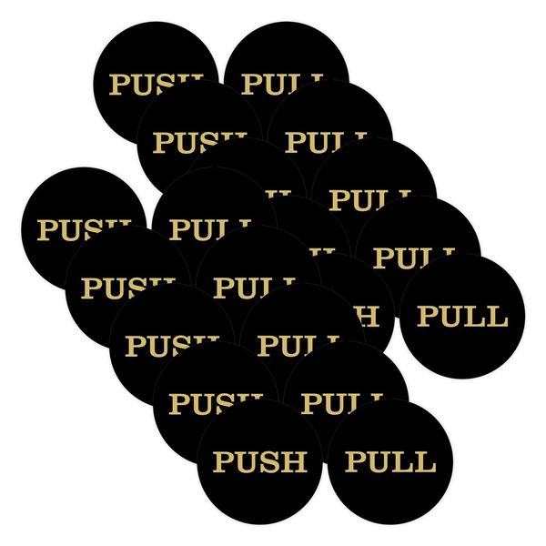 2" Round Push Pull Door Signs (Black-Gold) - 10 Sets (20pcs)