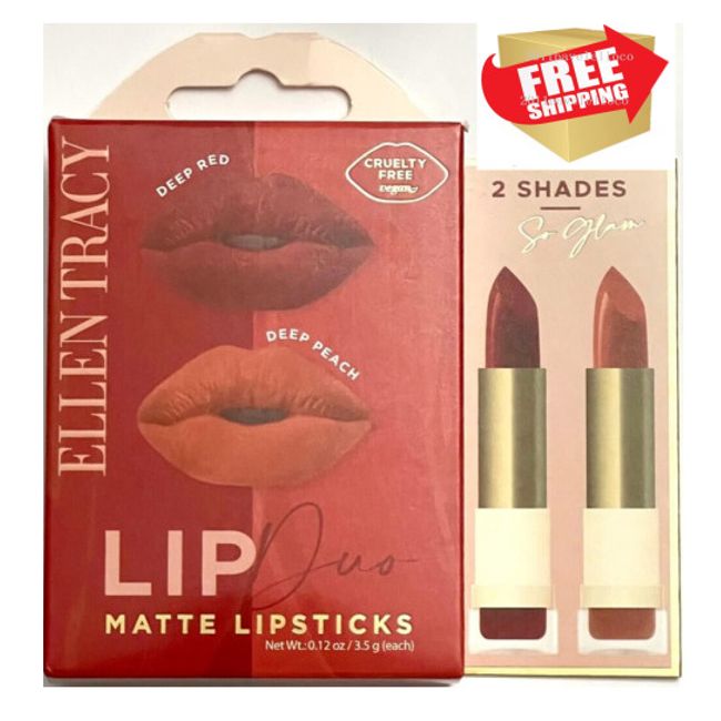 ELLEN TRACY Lip Duo MATTE LIPSTICKS Deep Red & Deep Peach