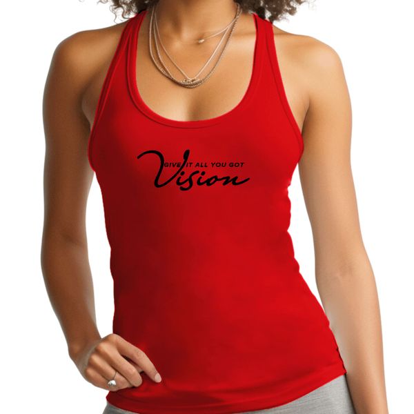 Womens Fitness Tank Top Graphic T-shirt, Vision - Give it All you Got - Red / XS