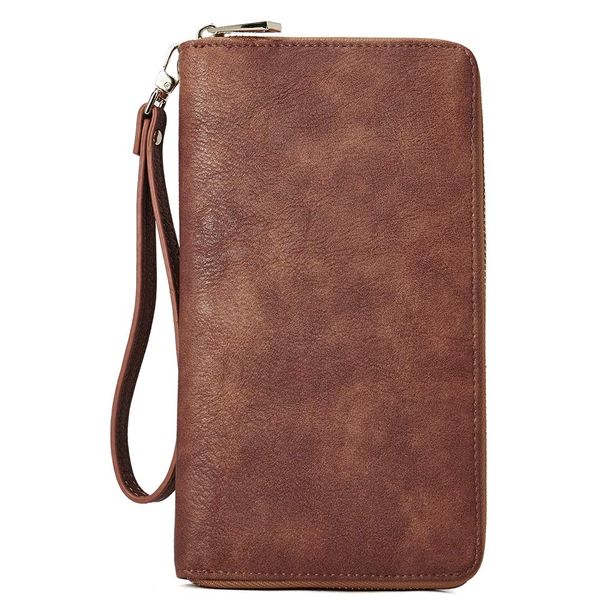 CLUCI Women Wallet Large Leather RFID Blocking Designer Zip Around Card Holder Organizer Ladies Travel Clutch Wristlet Brown