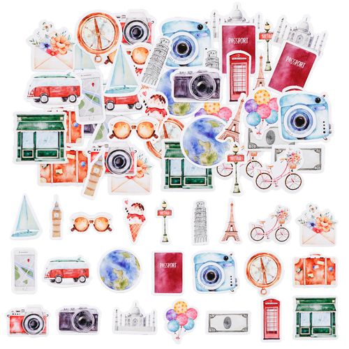 46 Piece Travel Stickers,Mini Size Travel Stickers Scrapbook Sticker Accessories,Cottagecore Decor Sticker Stickers for Journaling Notebook Water Bottle Album, Phone Case, Laptop, Card Making