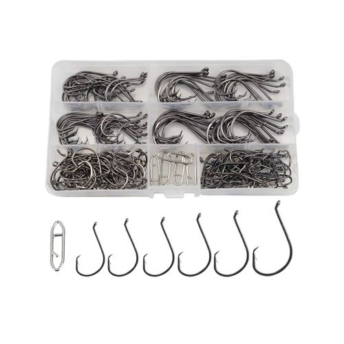 Facikono Circle Hooks Saltwater Catfish Bass Fishing Hooks, 180pcs Octopus Offset Fishing Hooks with 5pcs Power Clips