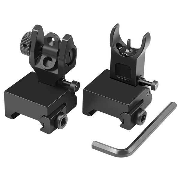 Feyachi Flip Up Iron Sight Front Rear Sight Compatible for Picatinny Rail and Weaver Rail of Rifle, Foldable Sights (Black)