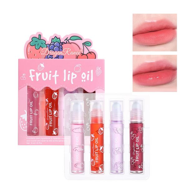 Roll-on Lip Gloss Set, Fruit-Flavored Lip Oil Moisturizing Girls Lip Balm Long Lasting Lip Care Shining Lip Gloss Clear Hydrating Glossy Tinted Lip Oil Lip Make-up Gift for Women and Girls