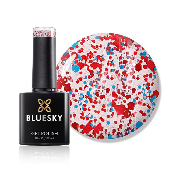 Bluesky Gel Nail Polish, United Blingdom - Jubilee Celebration Colours - Blue, Red, Glitter, 10 ml Long Lasting, Chip Resistant, 10 ml (Requires Drying Under UV LED Lamp)