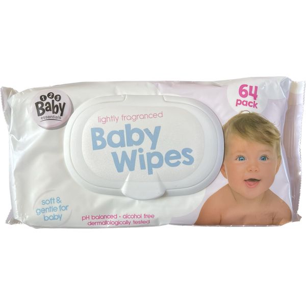 White Lightly Fragranced Baby Wipes (1 Pack of 64) - Alcohol-Free, Dermatologist Tested, PH Balanced, Gentle for Babies Sensitive Skin