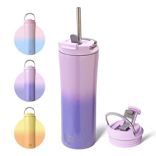 BOTTLE BOTTLE Tumbler, 20.3 fl oz (600 ml), Vacuum Insulated, Direct Drinking Straw, Portable, Includes Handle, Stylish, Outdoors, Coffee, Beer, Lid Included, Easy to Hold, Pink, Purple