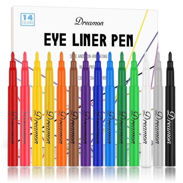 14 Farben Eyeliner Bunt Set, Pigmentierter Wasserfester Wischfester Long Lasting Eyeliner Set, Professioneller Hochpigmentierter Eylinerstift Waterproof Augen Make-Up für Fest Party