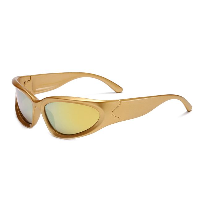 Cyxus Y2K Sonnenbrille Polarisiert Sonnenbrille Wrap-Around Rahmen UV400 Schutz für Radsport Reisen Fahren Angeln Golf（1083 Golden）