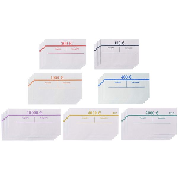 Set für EURO Banderolen 10 x jede Sorte 20er Füllmenge (=70 Stück) (5€,10€,20€,50€,100€,200€,500€) EUR Geldbanderole Geldscheinbündel Banknotenaufbewahrung