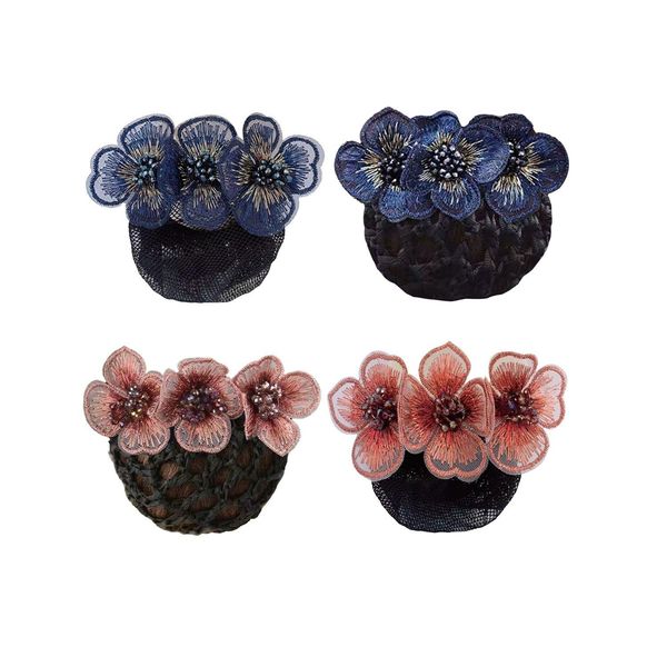 4 Pack Women Hair Bun Cover Net Snood, Flower Hair Barrette Hair Clips, Thick Thin Hairnet Hair Accessories