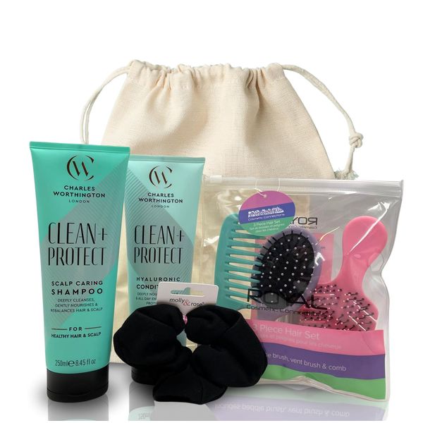 Hair Wellness, Revitalise with Clean Shampoo, Protect Scalp Shampoo and Conditioner Set Bundle with 3 Hair Brushes for All-Day Care, Scalp Cleancing Shampoo, Anti Residue Shampoo, Clay Shampoo