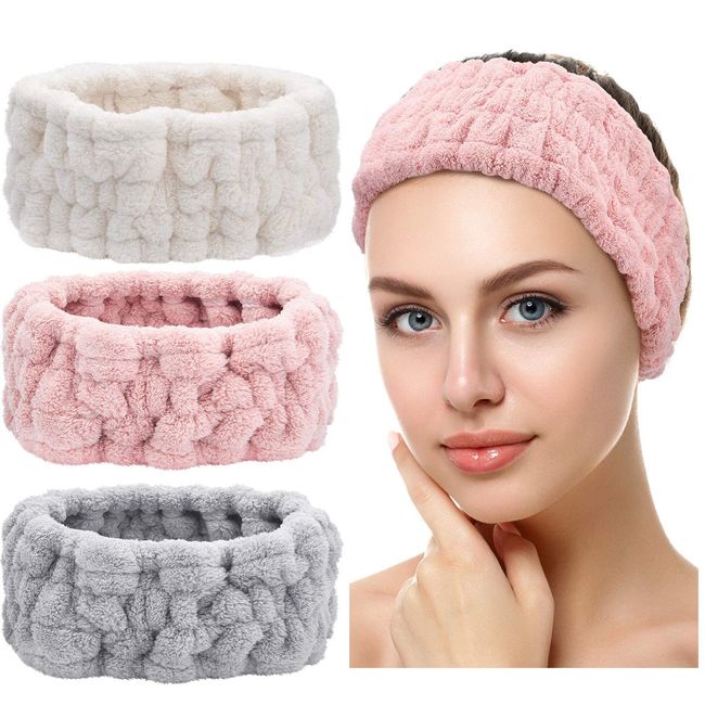 Spa Stirnband,3 Pcs Spa Gesicht Stirnband Mikrofaser Gesichts Makeup Stirnbänder Yoga Sport Dusche Elastisches Kopfband für Mädchen Frauen