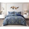 3 PCS Patchwork Bedspread Quilted Bed Throw Single Double King Size Bedding Set (Damask Blue, King)