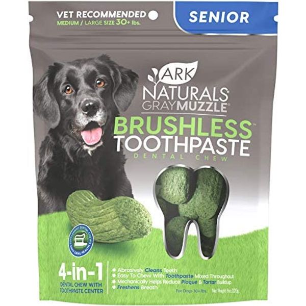 Ark Naturals Gray Muzzle Brushless Toothpaste, Senior Dog Dental Chews for Large Breeds, Vet Recommended for Plaque, Bacteria & Tartar Control, 1 Pack