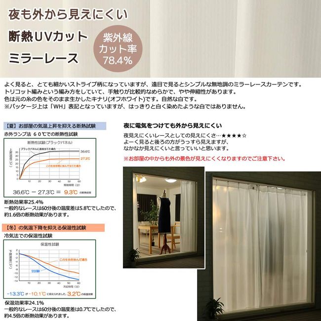 Lace Curtain, Mirror, Insulation, UV Reduction, 78.4%, Hard to See From Outside, 4297 White, Width 78.7 x Length 69.3 inches (200 x 176 cm), 1 Panel, 78.8 x 69.9 inches (200 x 176 cm)