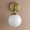 Pathson Industrial Wall Sconce with White Globe, Brass Bathroom Vanity Light with On Off Switch, Vintage Wall Light Fixtures for Living Room Loft Hallway