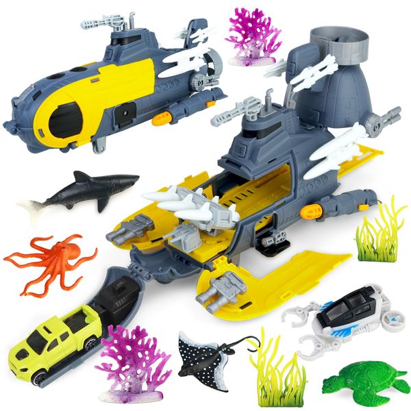 CORPER TOYS Ocean Submarine Toys Playset for Kids with Sea Animals and Vehicles Set Toy Gift for Birthday Christmas