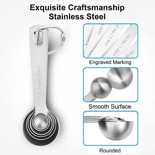 Measuring Spoons Sets Stainless Steel Teaspoons Set of 6 Measure Scoop Tablespoons, Engraved Scale Spoon for Liquid & Dry Ingredients, Kitchen Utensils for Baking Measurements, Fit in Spice Jars