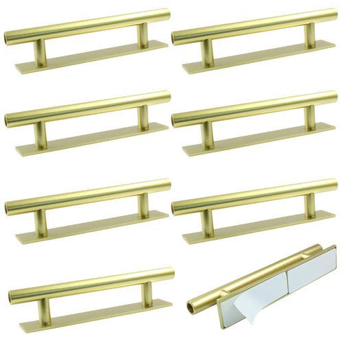 Kemcatui 8 Pack Self-Stick Push Pull, Plastic Peel and Stick Cabinet Handles for Kitchen Drawers, Wardrobes, and Sliding Doors, No-Drill Instant Furniture Handles (Gold)