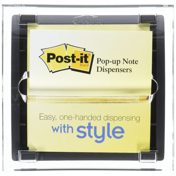 Post-it Pop-up Notes Dispenser, 3 in x 3 in, Black Base Clear Top, 6-Pack