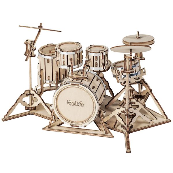 Rolife 3D Wooden Puzzles for Adults Drum kit Musical Instrument Model(TG409)