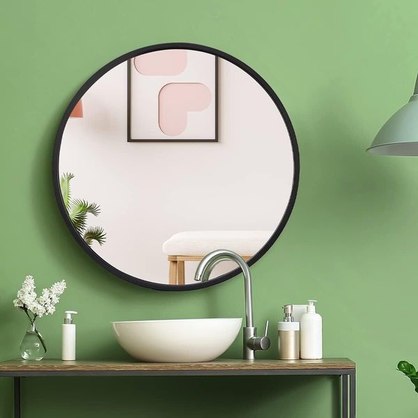 18" Circle Wall Mirror Round Makeup Vanity Mirror with Metal Frame for Bathroom