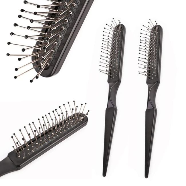 Juliyeh 2 Pcs Hair Brush Stainless Steel Wig Brush Wig Comb Wide Teeth Comb Hairbrush for Hair Extensions Hair Styling, Drying, Curling, Adding Hair Volume and Shine