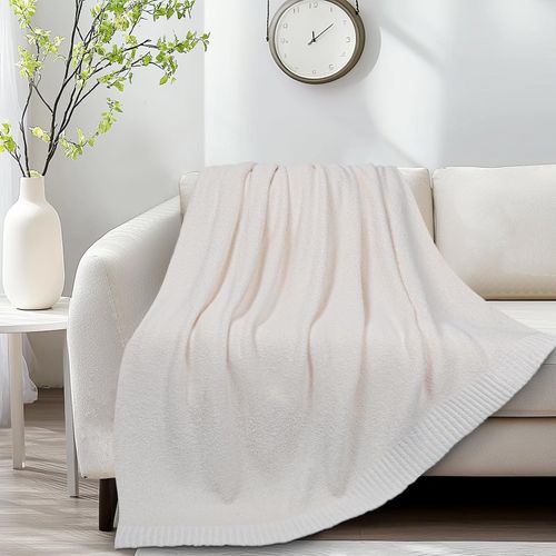 MACEVIA Beige Blanket Super Soft Cozy 50" x 60" Beige Knit Throw Blanke for Couch Soft Christmas Blanket for Woment (Heather Beige)