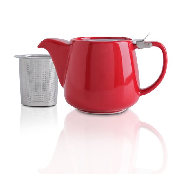 VIVILINEN Porcelain Teapot with SLS Lids and Removable Infuser, 550ml/18.6oz Ceramic Stump Teapot for Blooming & Loose Leaf Tea Red