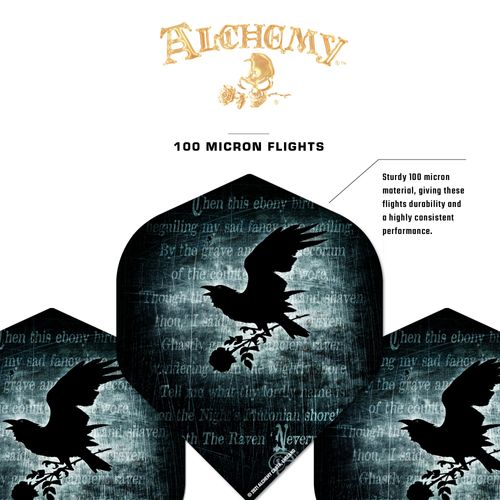 Alchemy Dart Flights | Official Licensed | Std - No2 | 100 Micron | Fantasy Design | One Set of 3 Flights (The Raven)