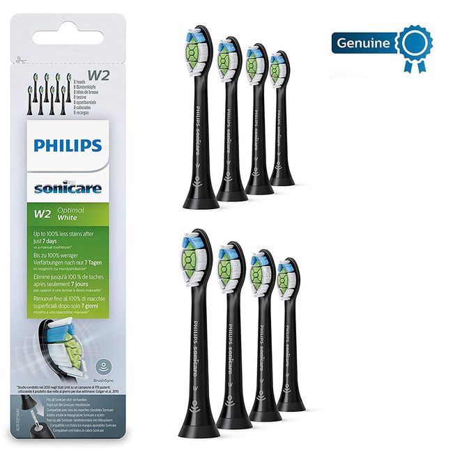 Philips Sonicare Optimal Whitening Black BrushSync Heads (Compatible with All Philips Sonicare Handles), 8 Pack