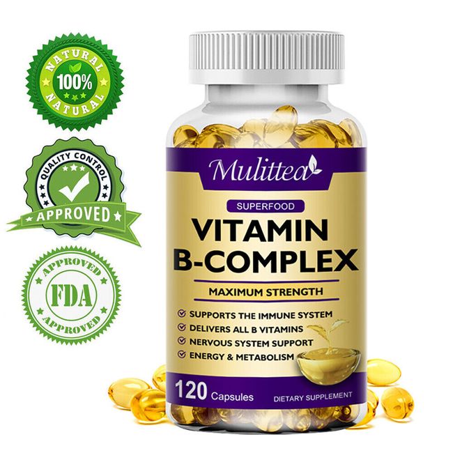 Vitamin B Complex B Vitamins B1 B2 B3 B6 B9 Folic Acid 120 Capsules Immune Boost