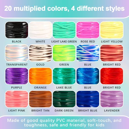 PP OPOUNT Plastic Lanyard String, 20 Rolls Boondoggle String with Instruction for Beginners and 220 Beads, Gimp Bracelet Making Kit for DIY Bracelets, Key Chains and Lanyards