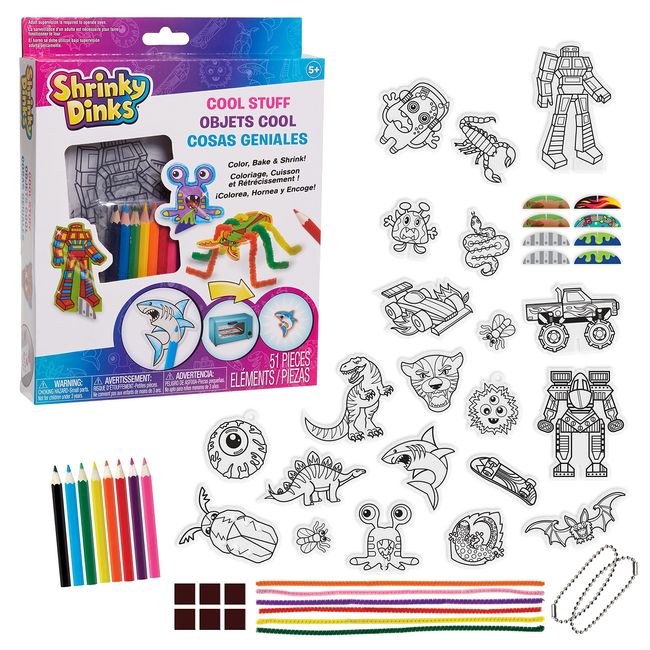 Just Play Shrinky Dinks Cool Stuff Activity Set, 51-piece set, Kids Art and Craft Activity Set, Kids Toys for Ages 5 Up