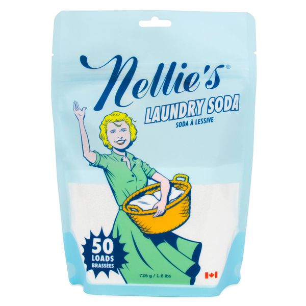 Nellie's Laundry Soda - Concentrated Eco-Friendly Laundry Detergent Powder - 50 Load Pouch - Biodegradable, Vegan, Hypoallergenic, Fragrance-Free, Non-Toxic Formula