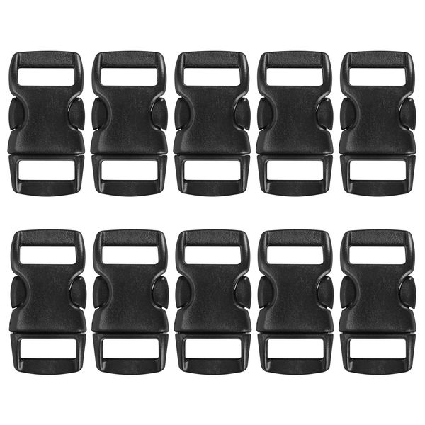 Grenhaven 10 Pcs Set Mini Plastic Snap Buckles for 3/8” Straps, 1.1x0.6x0.2 inches Clip Fasteners for Dog or Cat Collars, Closures for Paracord Bracelets, Drawstrings, Braiding, Backpack Straps, Black