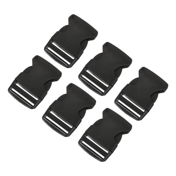 sourcing map 6Pcs 1-1/2" Side Release Buckle, Plastic Dual Adjustable Buckle Clip Replacement for Backpack Luggage Straps Belt, Black