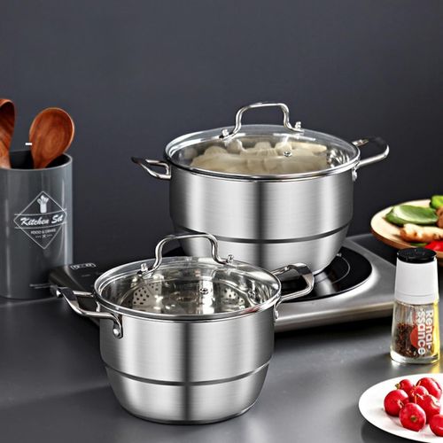 Smdjszh Steamer Pot, Steamer, Double Handed, Steamer, Pot, Steamer, Frying Pan, Stainless Steel Steamer, Steamer, IH Compatible, Glass Pot with Lid, Steamer, Cooking Porridge, Stewing Pot,